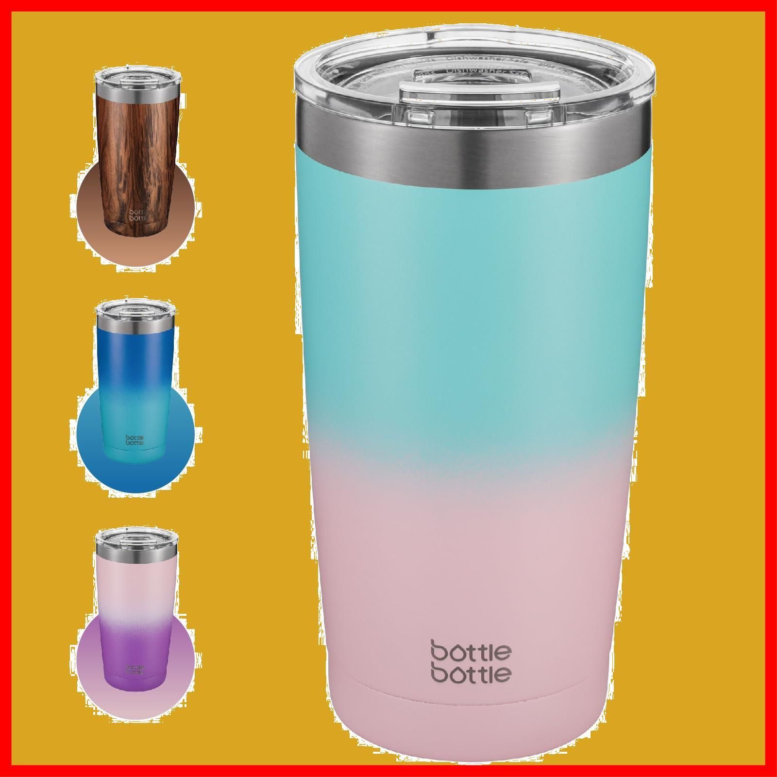 【新着商品】BOTTLE BOTTLE 蓋付きタンブラー 溢れない 600ml 大容量水筒 二重構造ステンレス コーヒーボトル 真空断熱 保冷保温 ストロー 直飲み(ティファニー)