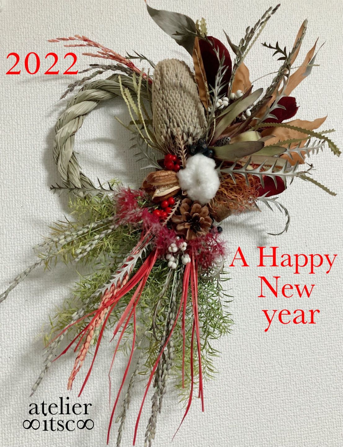 バンクシア＆ピンクッション＆グレビレア＊ネイティブフラワーのしめ縄  