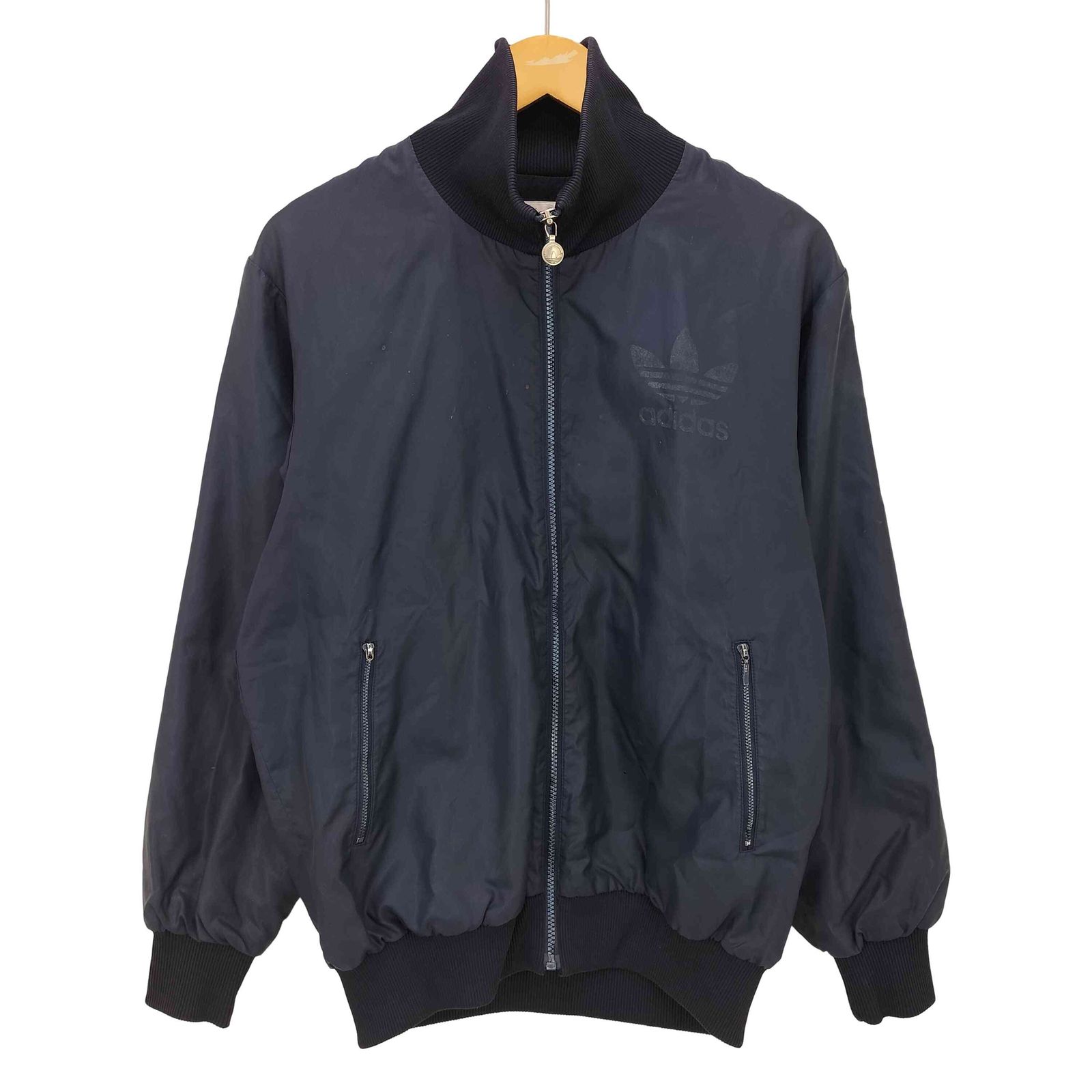 アディダス adidas 80S デサント製 トレフォイルロゴ プリント ハイネック ナイロンジャケット メンズ import：L 