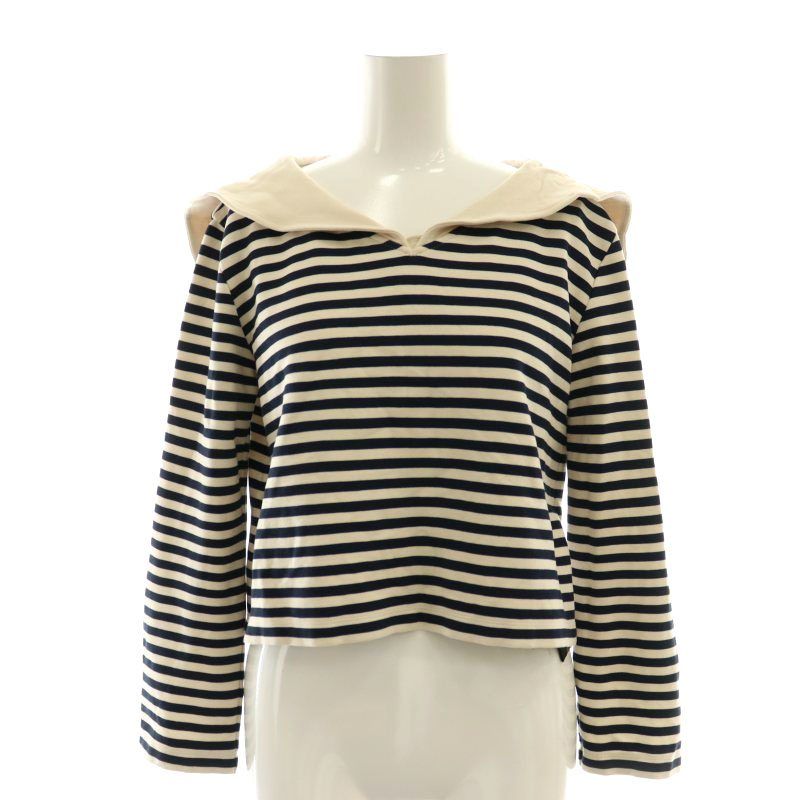フォクシー FOXEY Top Venezia セーラー ジャージートップス カットソー ボーダー 40 M ベージュ 紺 ネイビー |AT OS