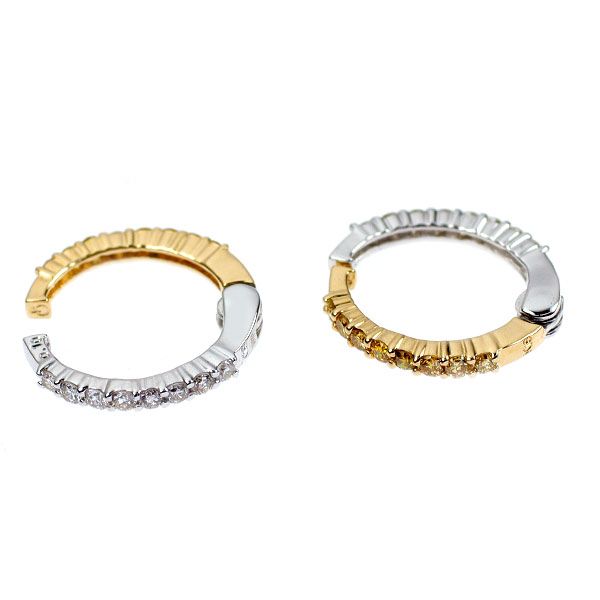 K18YG WG 天然イエロー レス ダイヤモンド イヤリング 0.20ct リバーシブル