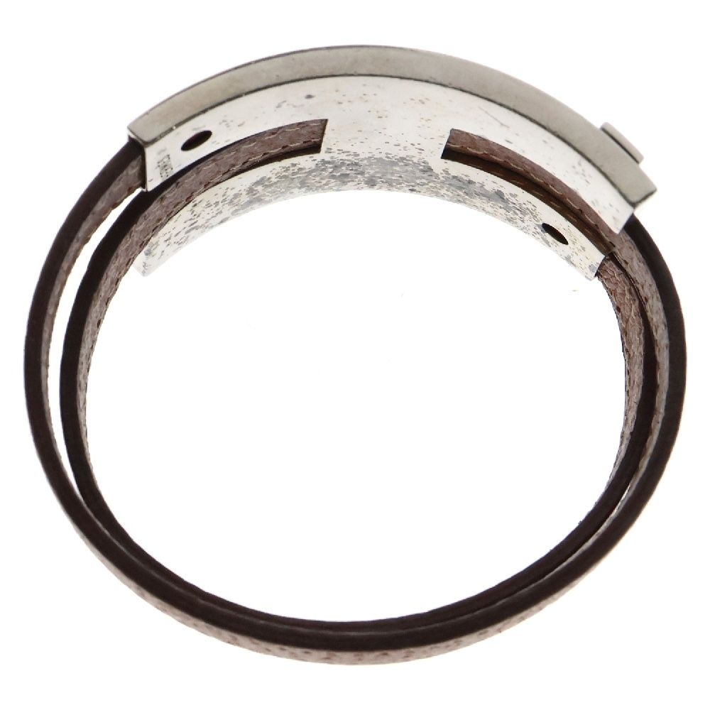 【良品】HERMESプスプス ブレスレット バングル レザー ブラウン　シルバー HERMES (エルメス) プスプス バングル ブレスレット ブラウン