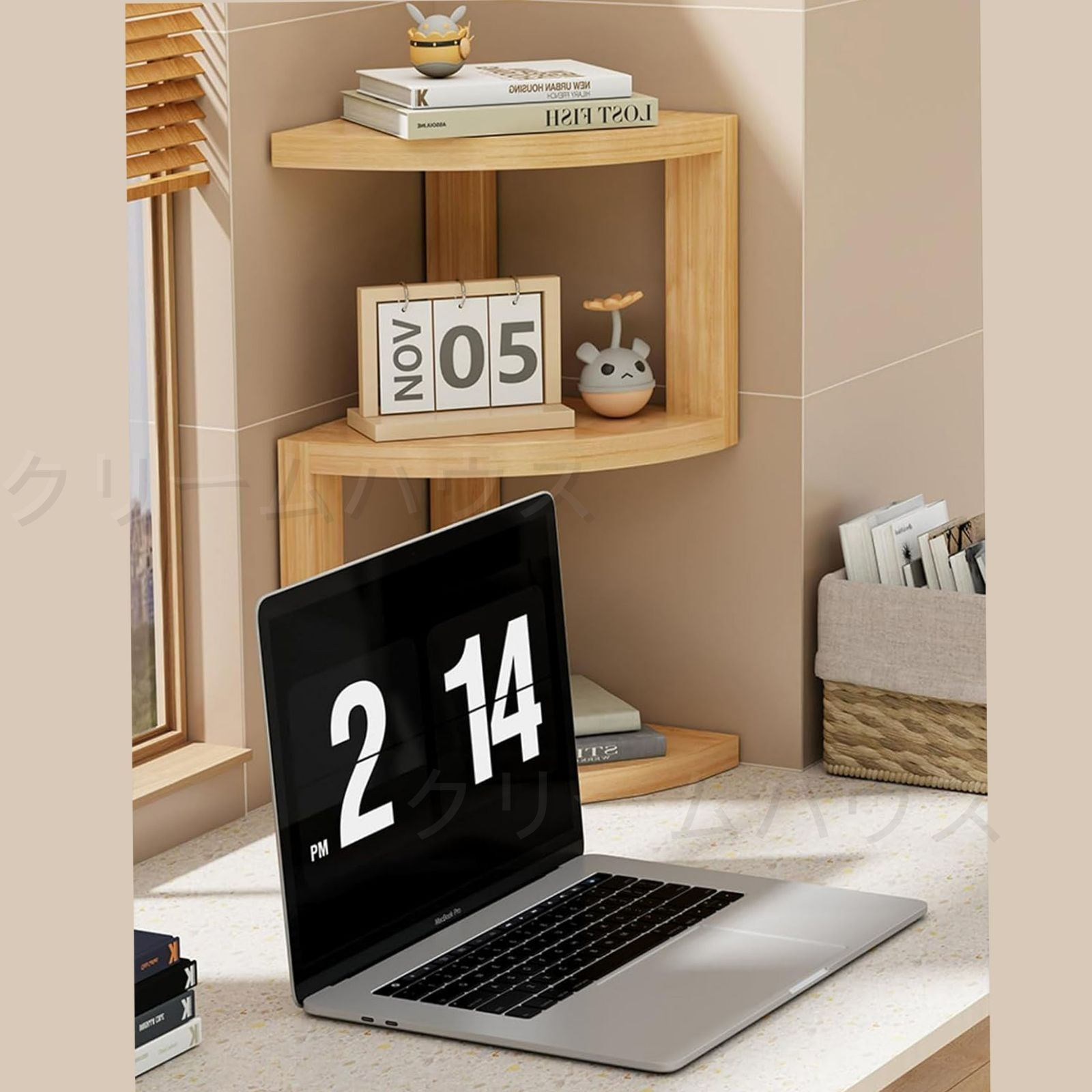 Dspvbmmzx 2段/本棚 - 木と金属のコンピューターオーガナイザーラック