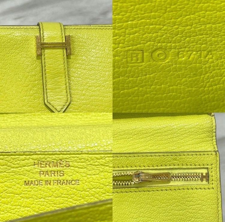 美品☆ エルメス ベアンスフレ ライム シェーブル 長財布 □R刻印