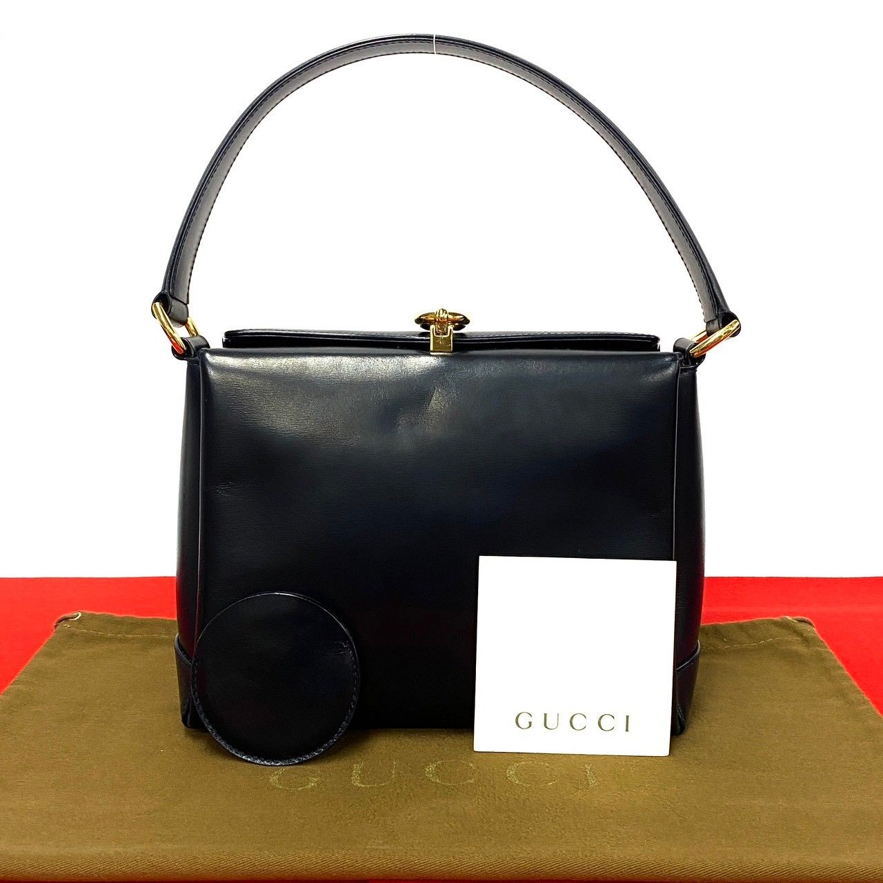 極 美品 GUCCI グッチ オールドグッチ ヴィンテージ ホースシュー 金具 レザー 本革 ハンドバッグ ショルダーバッグ ブラック 黒 35231  - メルカリ