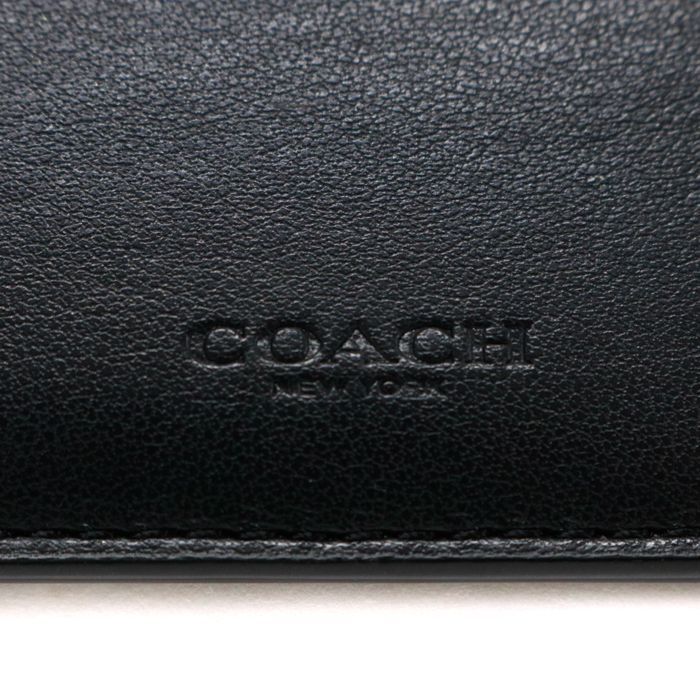 コーチ COACH 二つ折り財布 PVC レザー シグネチャー F74993 ミディアムウォレット コンパクトウォレット 札入れ カードケース メンズ グレー / ブラック 中古 mbb12019