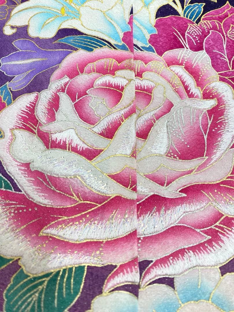 振袖 仮絵羽 舞台衣装 金彩 銀彩 銀通し ラメ刺繍 正絹 未仕立て品 八 