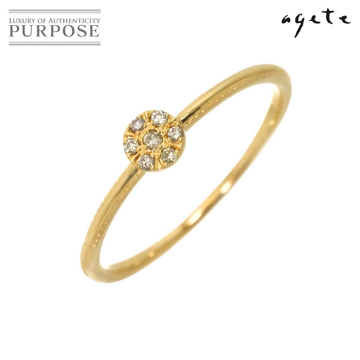 アガット K10 ドレスリング 11号 ダイヤモンド レース 透かし 美品