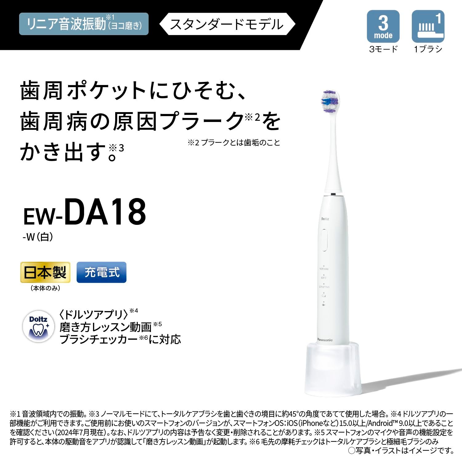 パナソニック 音波振動ハブラシ ドルツ 電動歯ブラシ USB充電 EW-DA18