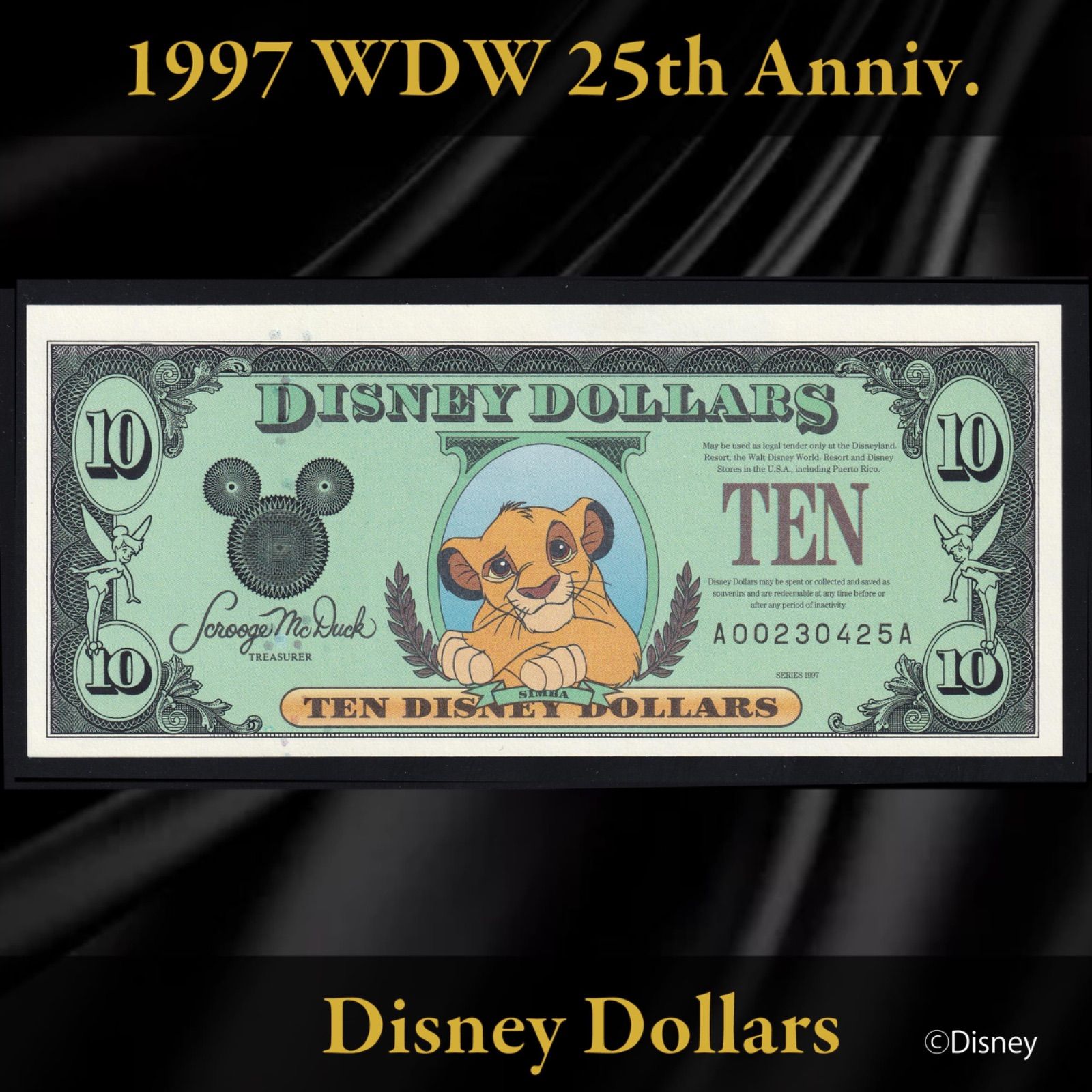 【希少☆美品】25周年記念　ディズニーダラー（1$ 5$ 10$）3枚セット ディズニーダラー 1997年 WDW25周年 シリーズA 3枚セット - メルカリ
