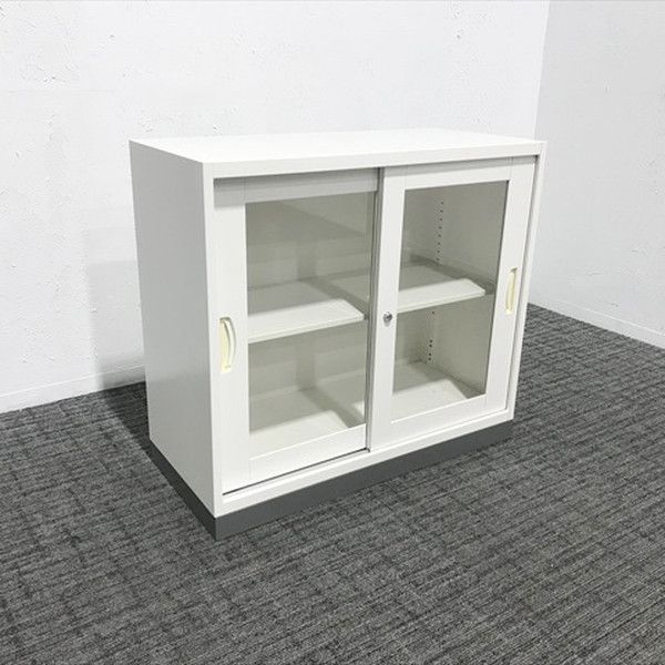 引違書庫 ガラス扉 クウォール RW4 スチール 生興 ホワイト