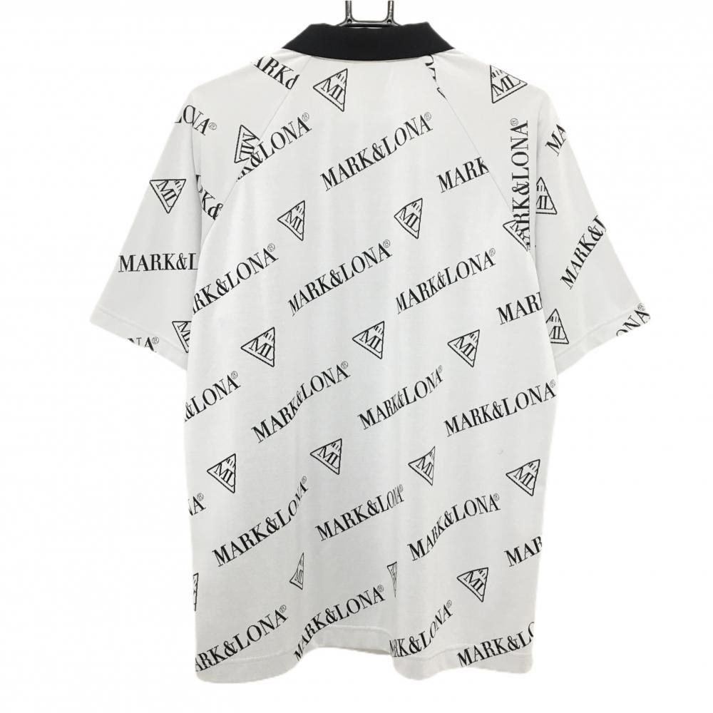 超美品】マークアンドロナ 半袖ポロシャツ 白×黒 ロゴ総柄 スナップ