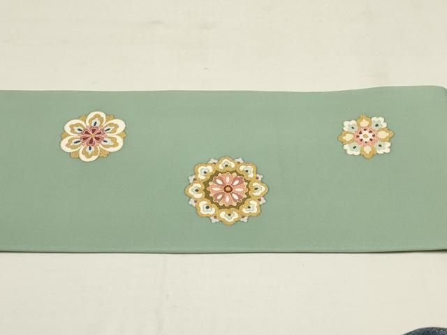 平和屋着物○塩瀬 九寸名古屋帯 友禅 花菱文 金彩 反端付き 正絹 逸品