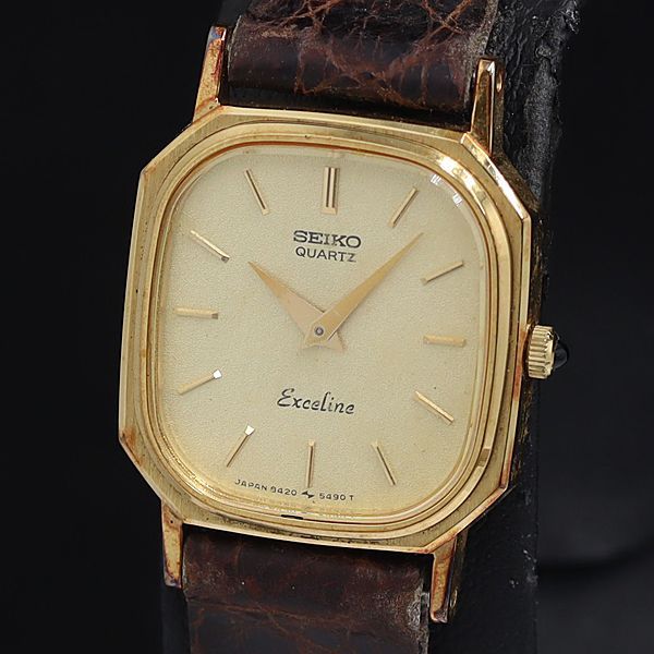 SEIKOエクセリーヌ　オクタゴン　レディース腕時計8420-5430 稼働 箱付 稼動 セイコー エクセリーヌ 8420-5420 QZ ゴールド文字盤