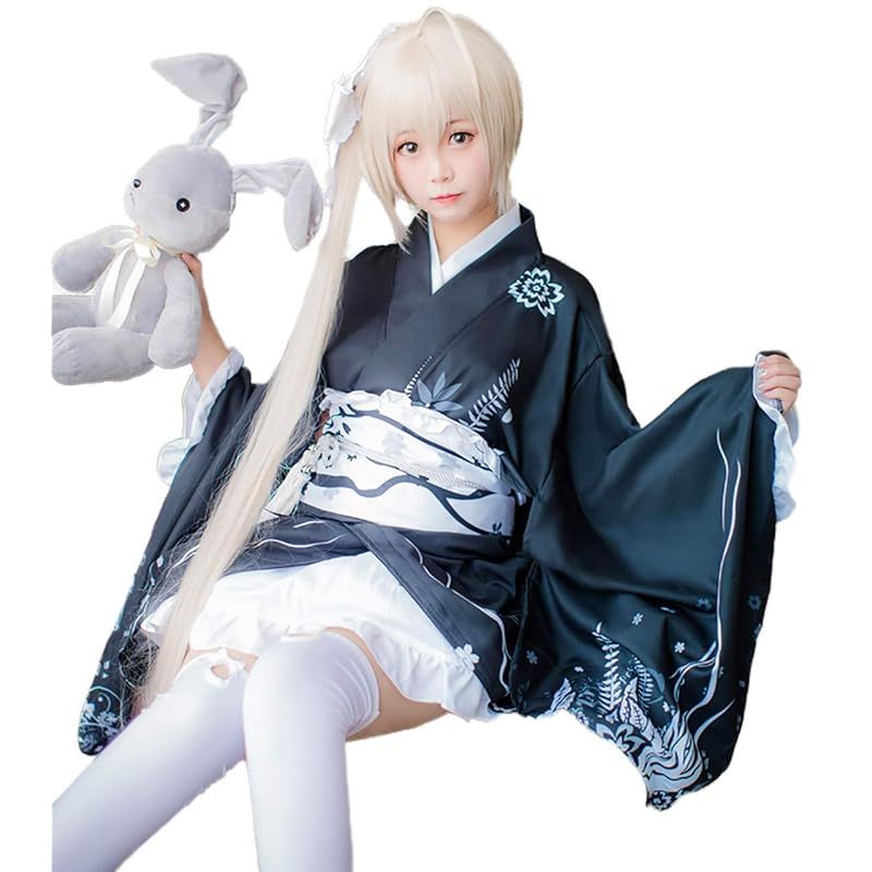 milky time ウィッグ付き ヨスガノソラ 春日野 穹 コスプレ ハロウィン 着物 ヨスガ 黒和服 1