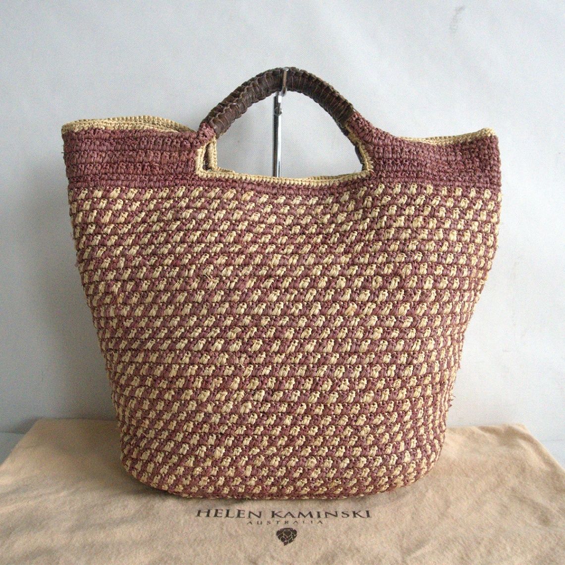 美品】HELEN KAMINSKI【レザーハンドル ラフィア トート バッグ