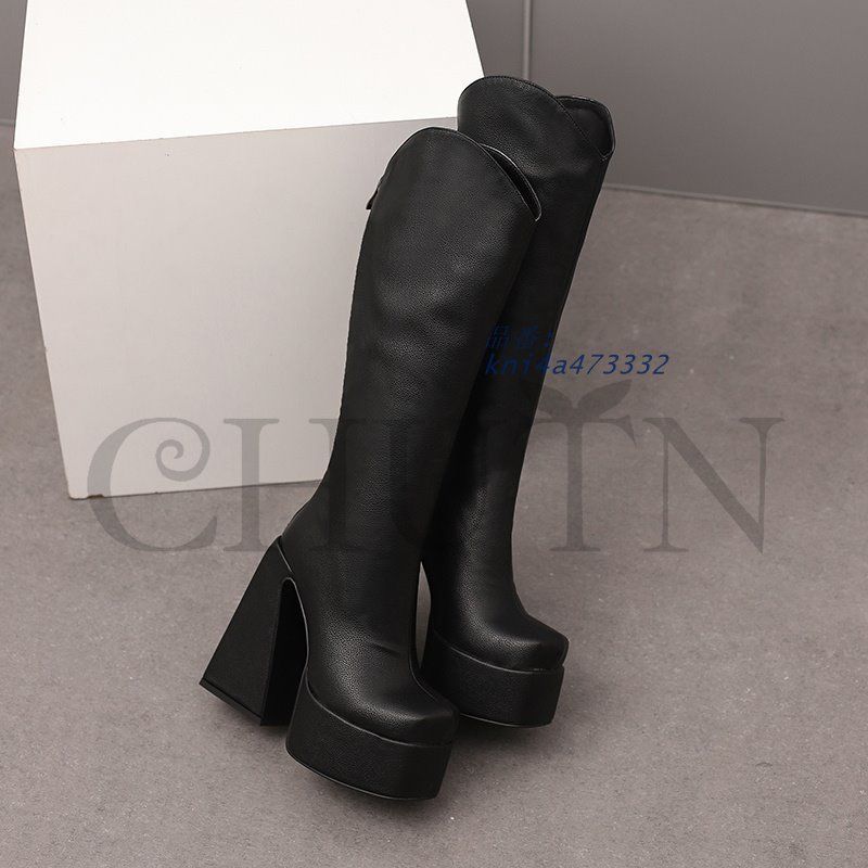 14ヒールｃｍブーティー厚底ブーツロングブーツ内ボア太ヒール