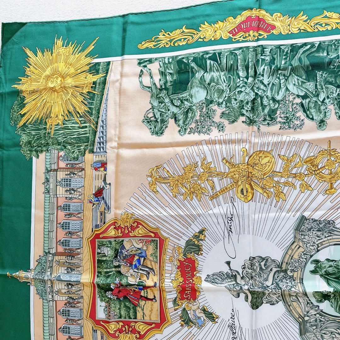 エルメス カレ90 SANSSOUCY サンスーシ宮殿 グリーン スカーフ