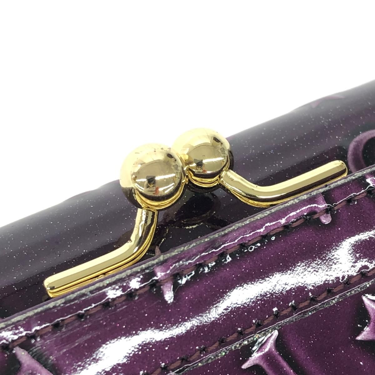 美品 ANNA SUI アナスイ 二つ折り長財布 財布   パープル エナメル レディース ハリー/アルファベットロゴ/口金/スタッズ　240001148294 美品 ANNA SUI アナスイ 二つ折り長財布 財布 パープル エナメル