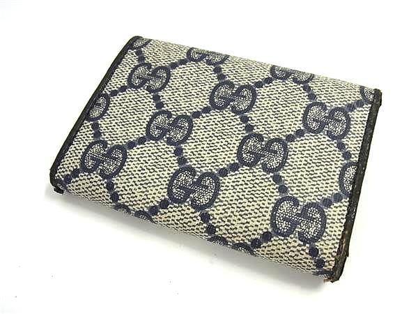 【美品・希少】オールドグッチ　キーケース　gg柄　４連　レザー　PVC ネイビー GUCCI グッチ 473924 ロゴ キーケース レザー レディース