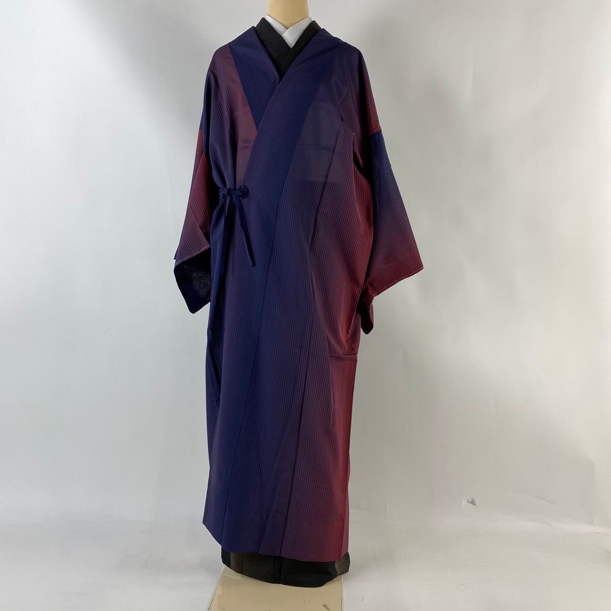 道中着 身丈128.5cm 裄丈69cm L 和装コート 縦縞 紫 正絹 美品 逸品  