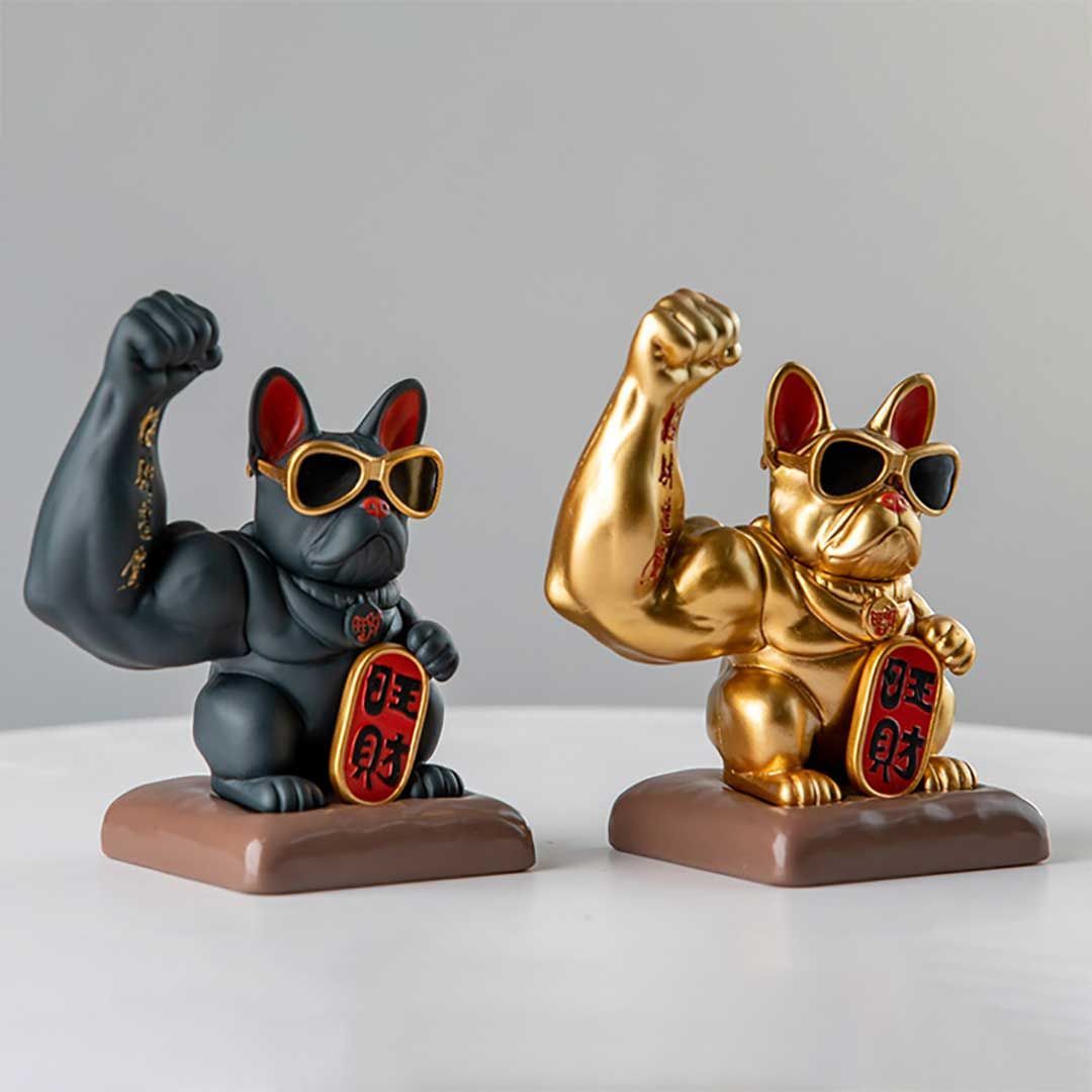 風水 置物 招き犬 ブルドッグ マッスルブルドッグ 全2カラー 招財 劫財