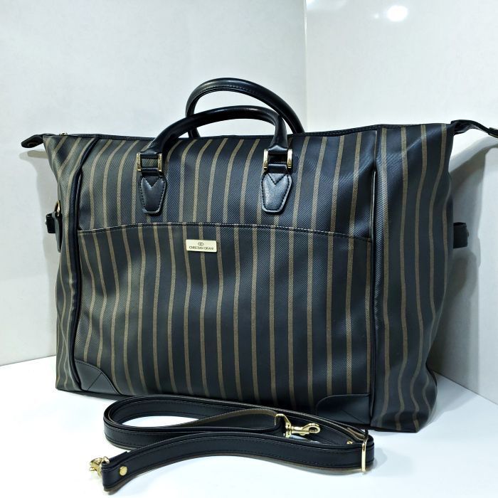 CHRISTIAN ORANI ACE社 日本製 ストライプ 2way ショルダー トートバッグ ボストンバッグ ブラック 黒 1859142e20250122