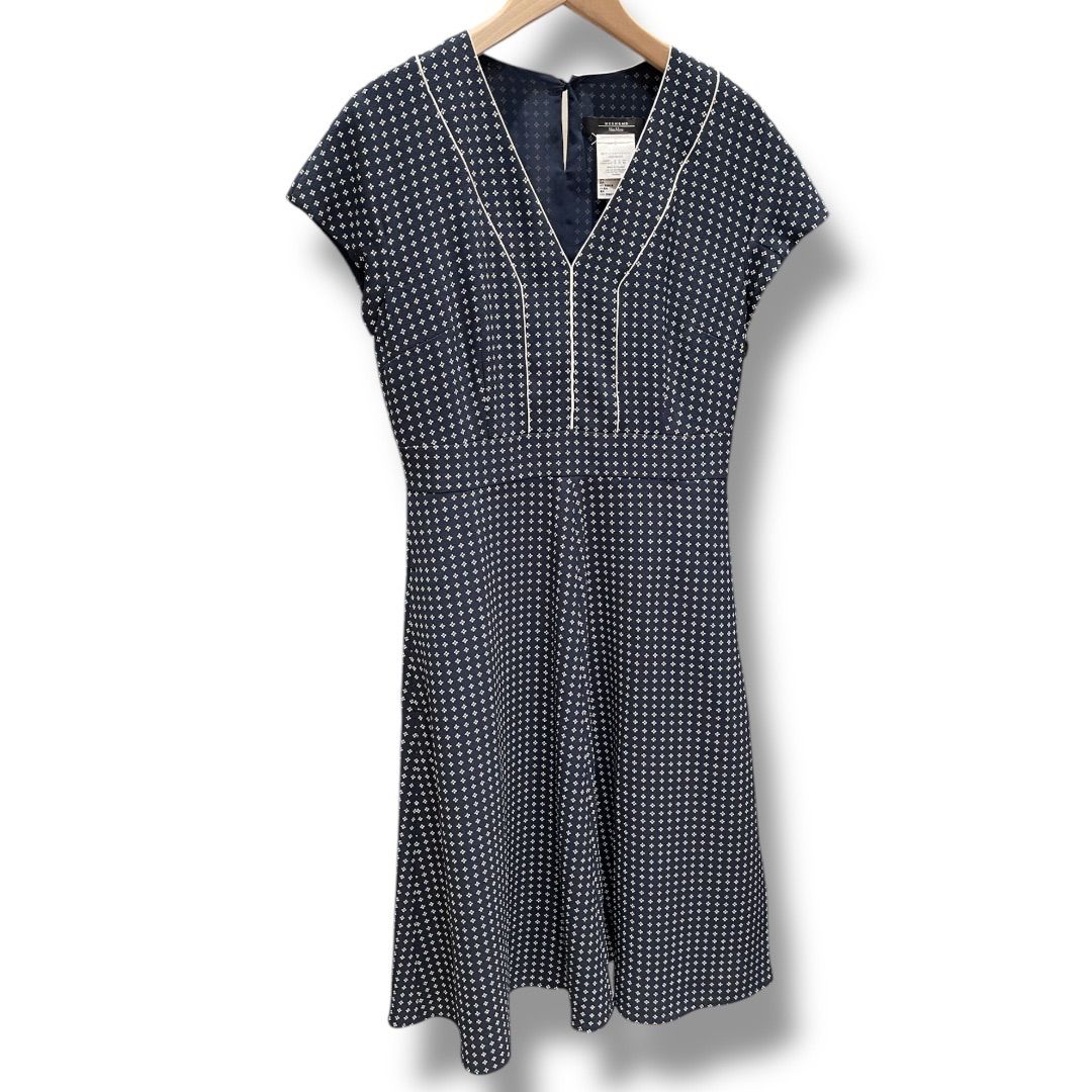 weekend Max Mara ウィークエンドマックスマーラ ワンピース 522621790-36-01 幾何学模様 総柄 膝丈ワンピース ネイビー 紺 サイズ36 レディース 夏 ゴーゴー古着セントラルパーク名古屋店NO.299