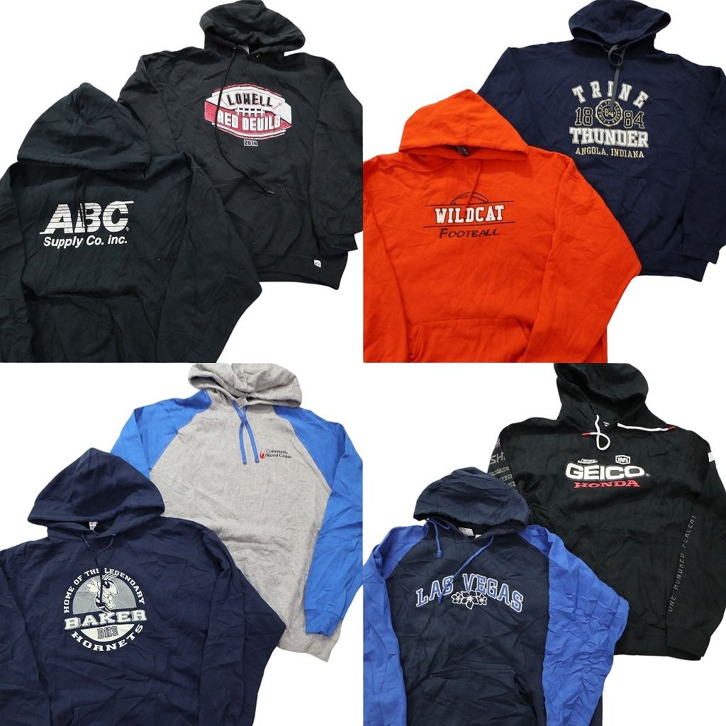 古着卸 まとめ売り カラー パーカー スウェット 8枚セット (メンズ 2XL ) ラッセル ラグラン 英文字プリント 中古 古着 MY7639