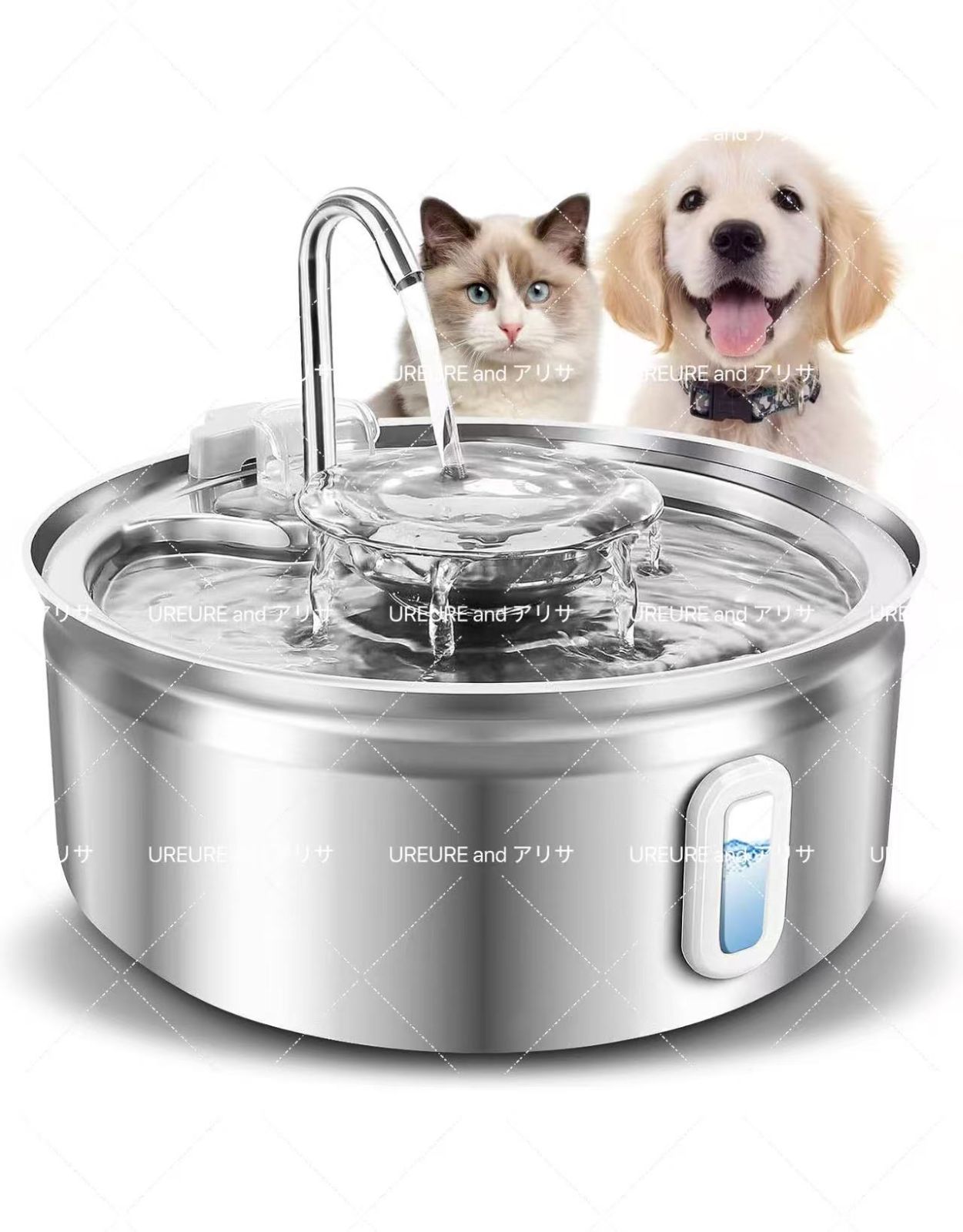 人気推薦◆猫 水飲み器 ステンレス製 自動給水器 犬 3.2L大容量 ペットみずのみ器|給水器 24dB静音 洗いやすい 取付簡単 複数のペットに対応 LED表示灯 水量が見える 3.2L-給水器