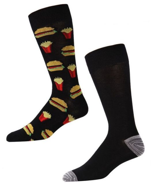 【送料無料】 メモイ メンズ 靴下 アンダーウェア Men's Pizza Rayon From Bamboo Crew 2 Pair Pack Socks Burger and Fries