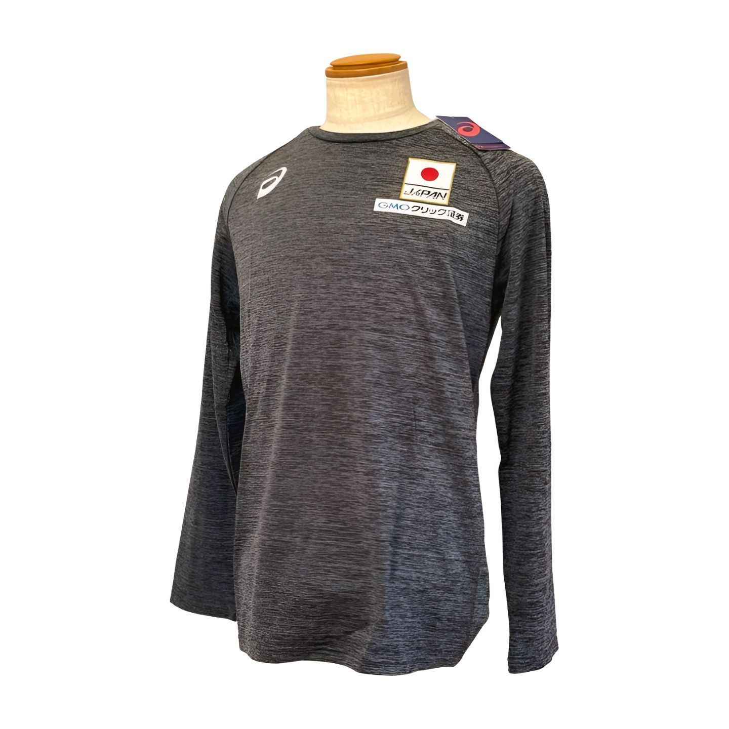 日本代表モデル アシックス Tシャツ メンズ 2XL 陸上 競泳 水泳 長袖 パフォーマンスブラック 日の丸ロゴ入り トレーニングウェア ASICS 2171A004