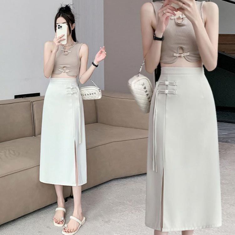 【カイ】チャイナロングスカート チャイナ服 優雅な和風モダンロングスカート（スカート