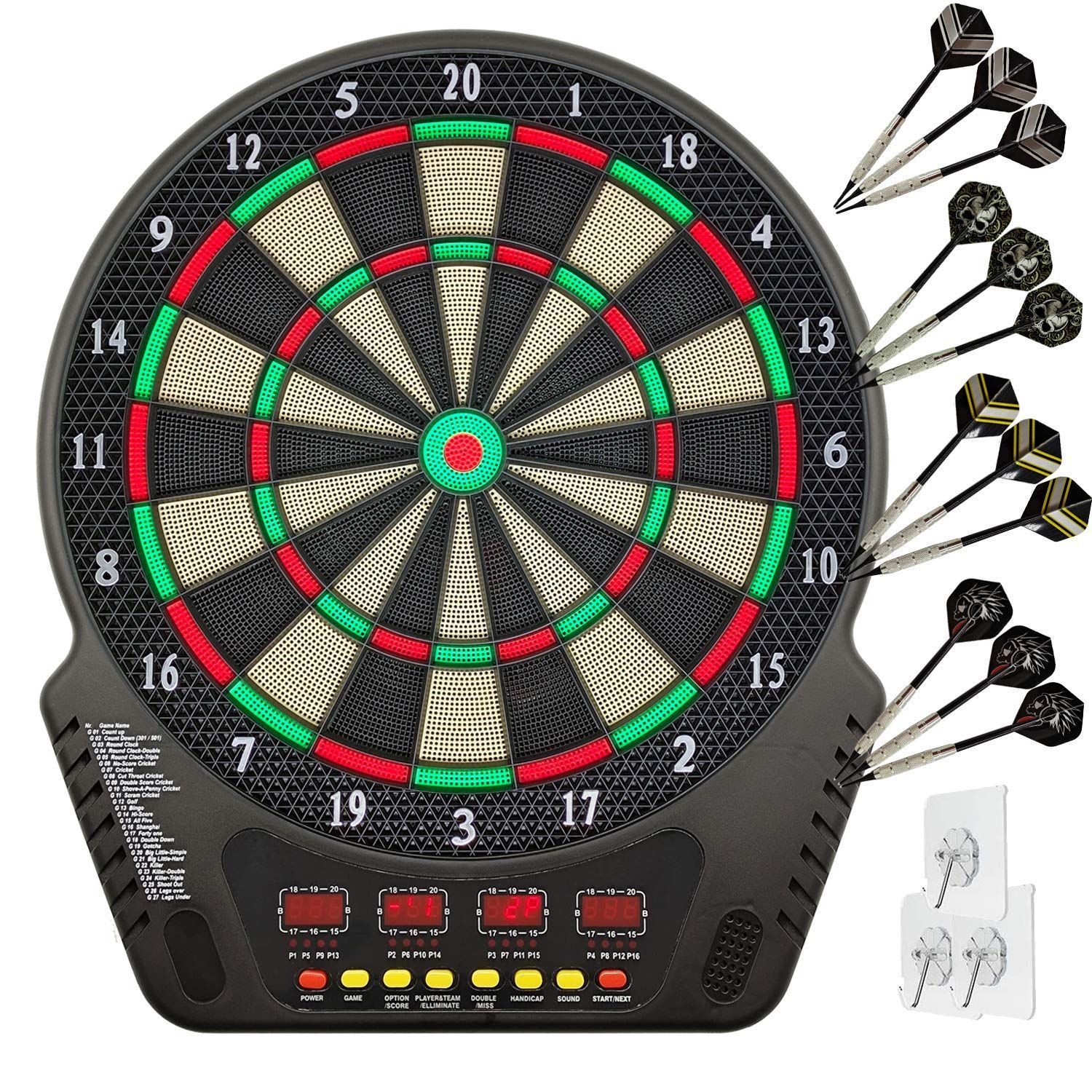 VastElement ダーツボード 電子 ソフトダーツ用 自動採点 4つのLEDディスプレイ 音声機能 ワンキーミュート 27ゲーム 243プレイ方法 最大16人が一緒に遊ぶ 豊富な ダーツ矢×12 ダーツ ティップ×200 強いフ