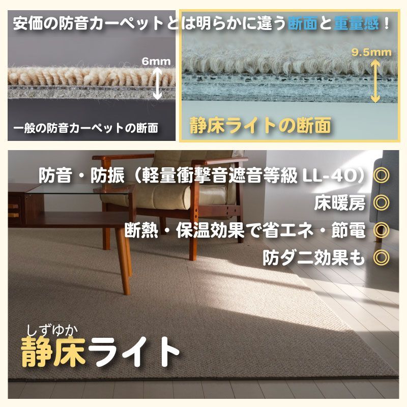 防音タイルカーペット 静床ライト バラ9枚 防音マット 防音シート ピアノ 床 騒音対策 防音専門ピアリビング