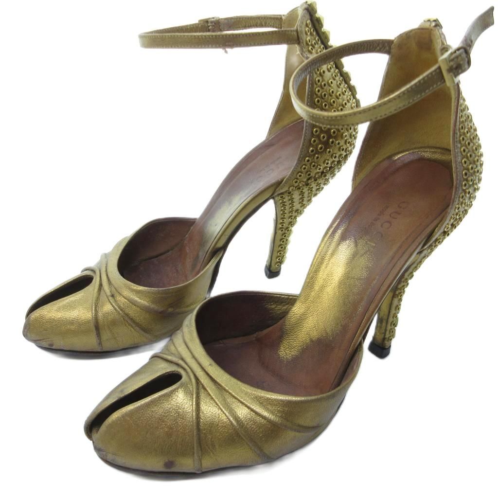 グッチ GUCCI パンプス サンダル ピープトゥ ハイヒール スタッズ  