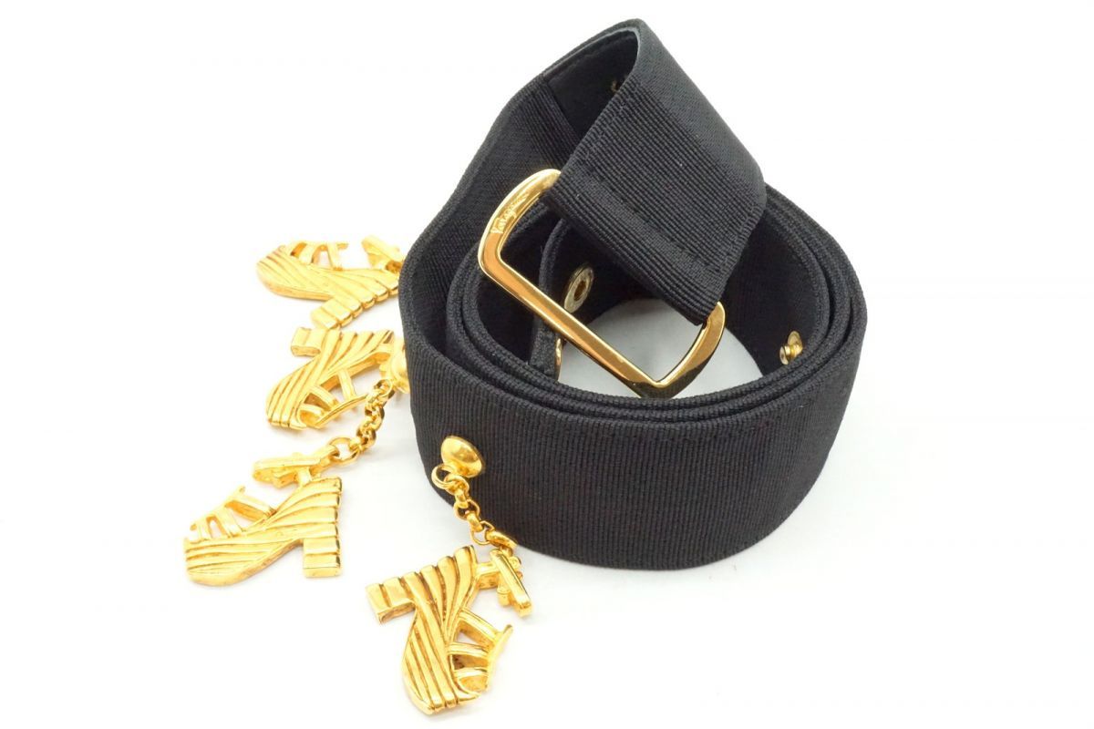 フェラガモ ヴィンテージ リボンベルト ウエストマーク スウィング サンダルチャーム 黒 ブラック Salvatore Ferragamo 2250k