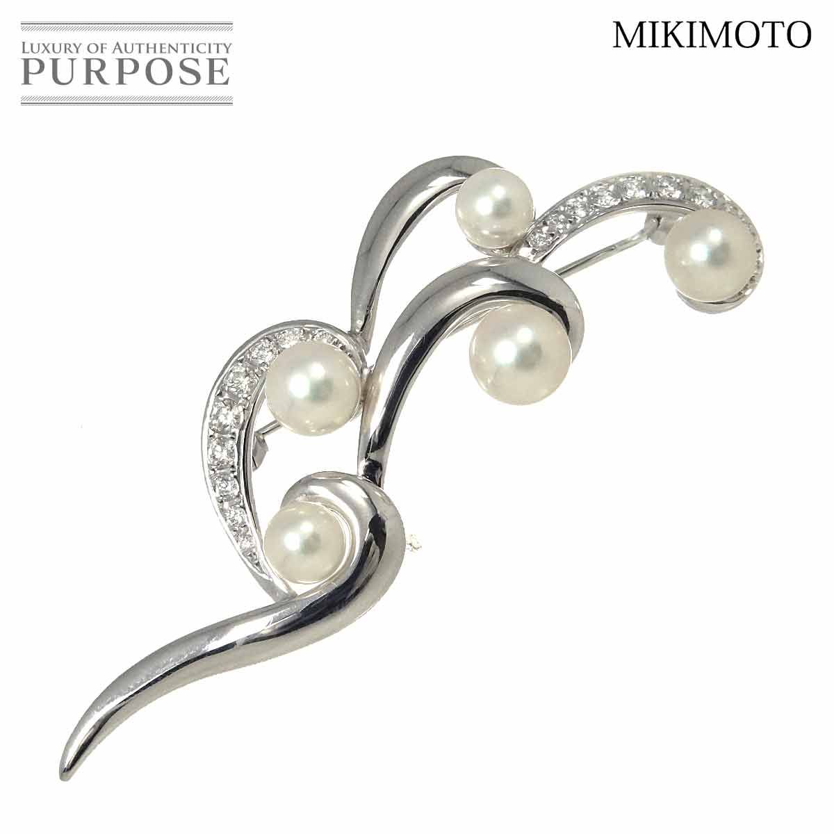 ミキモト MIKIMOTO アコヤ真珠 7.0-5.6mm ダイヤ ブローチ K18 WG ホワイトゴールド 750 パール Akoya Pearl Brooch 90293201