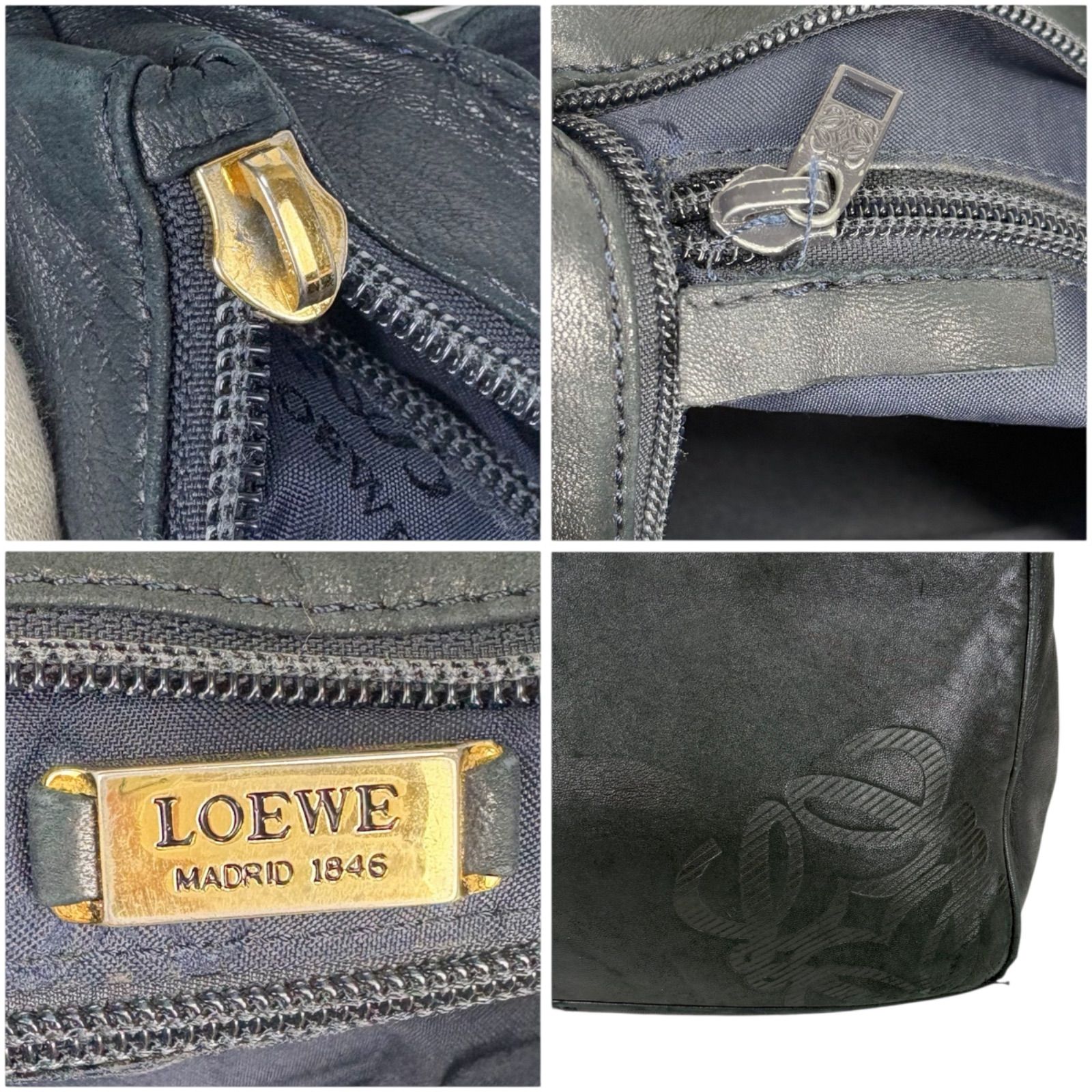 LOEWE ネイビー ショルダーバッグ エンボスロゴ ロエベ LOEWE ショルダーバッグ ナッパレザー ネイビー 紺色
