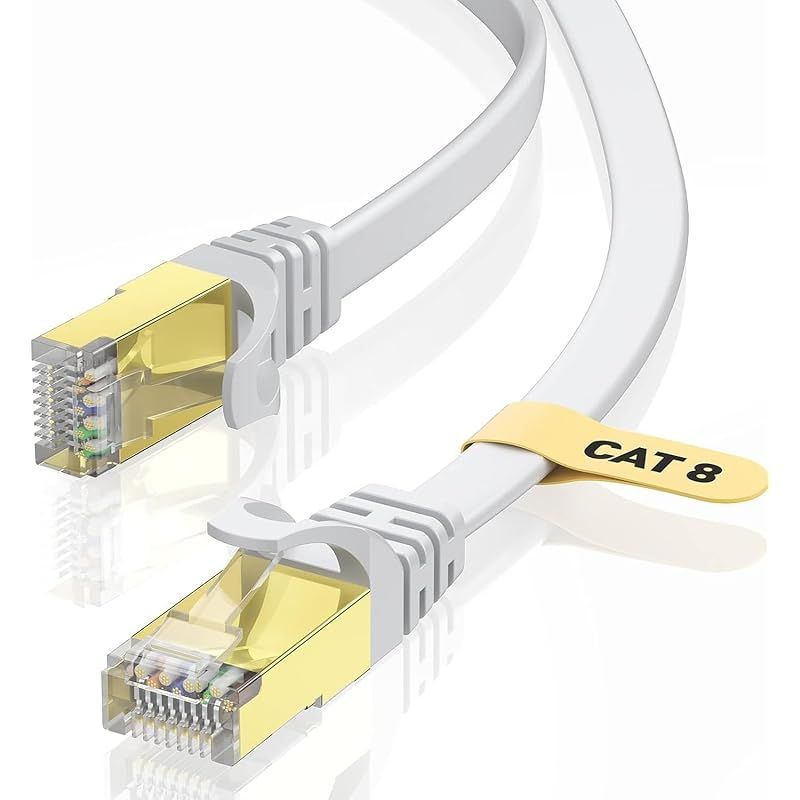 BUSOHE LANケーブル 8M フラットケーブル 40Gbps 2000MHz RJ45 コネクタ付き ギガビット 高速 イーサネットケーブル 金メッキ 爪折れ防止 カテゴリー8 家庭用 業務用 アクセスポイント等に適用います 