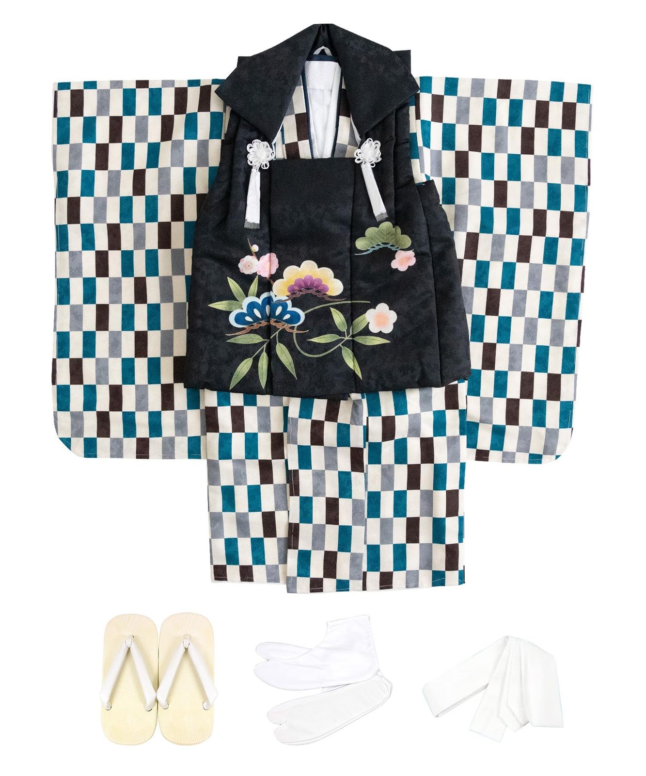  KYOETSU キョウエツ 七五三 3歳 着物 男の子 被布 フルセット しちごさん 3.聡慧の変わり市松 90-100 cm 着物 着物ドレス 着物 浴衣 和小物