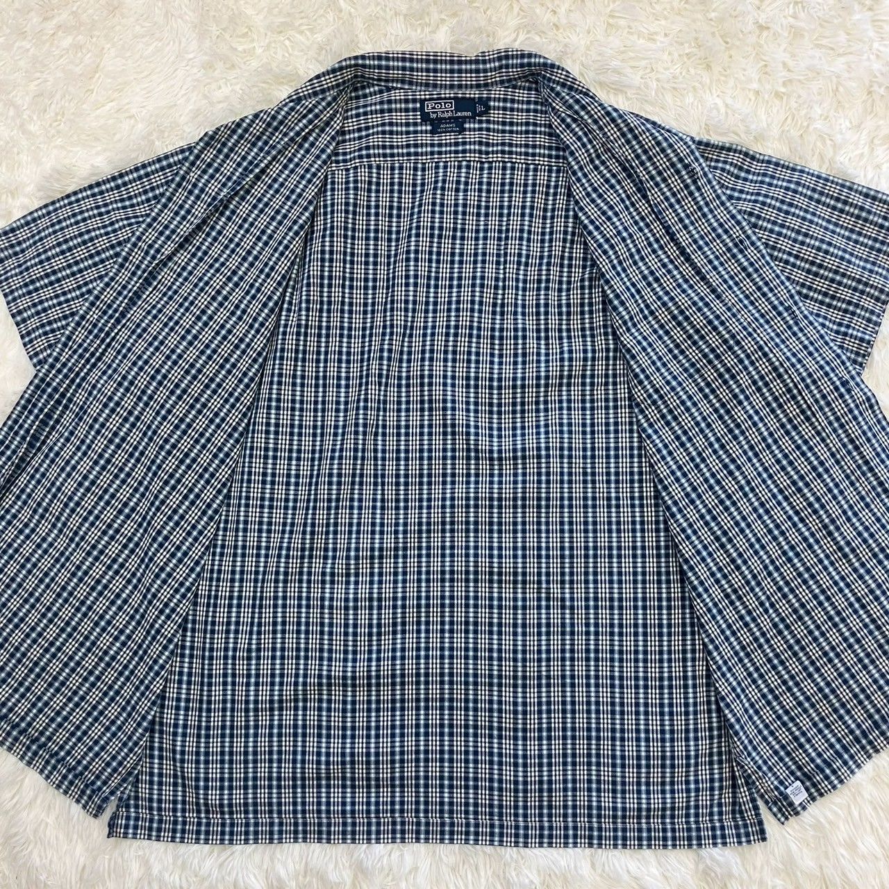 ポロバイラルフローレン ADAMS 開襟シャツ ブルーチェック サイズL ポロバイラルフローレン ADAMS 開襟シャツ ブルーチェック