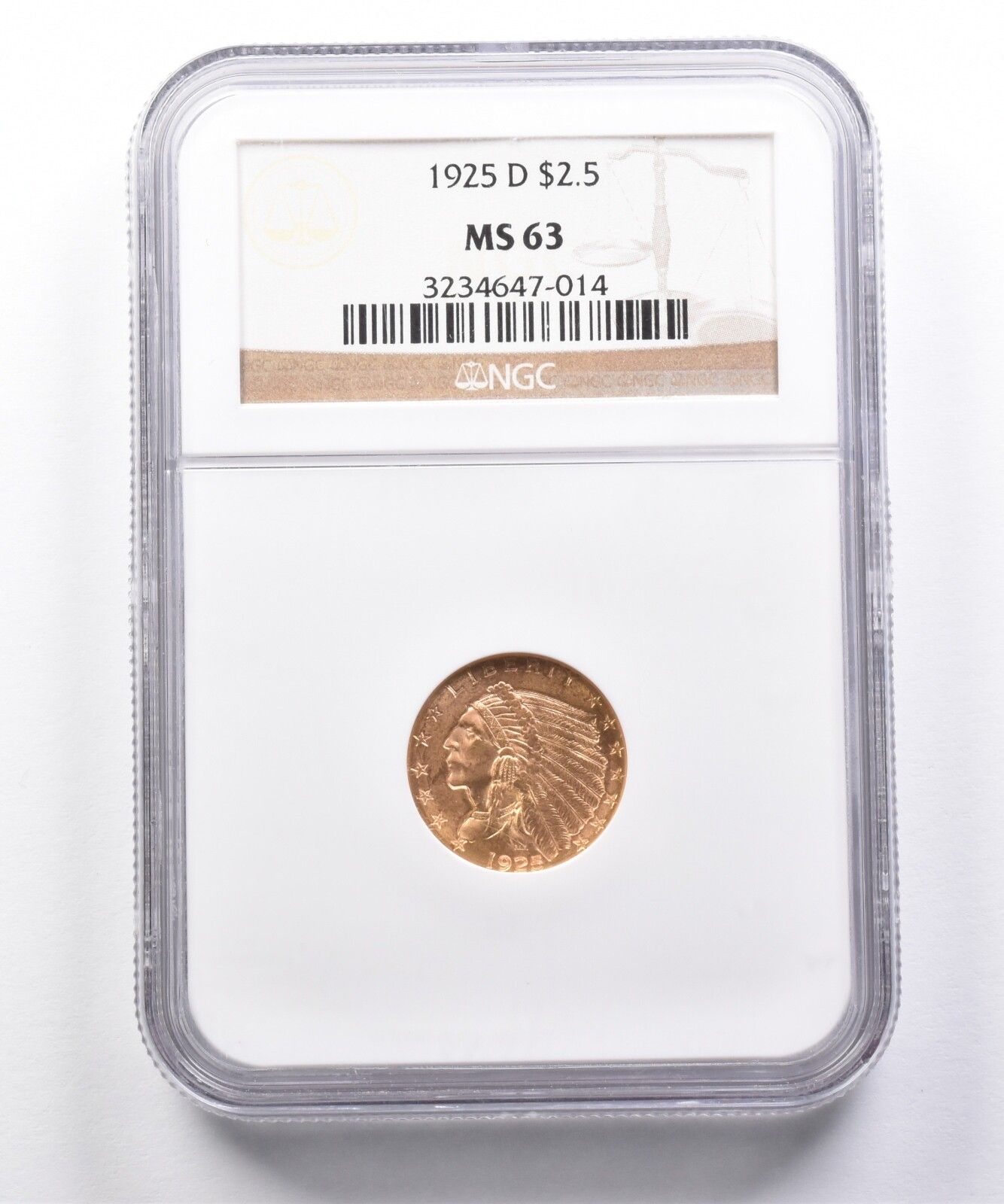1925D $2.50 インディアンヘッド ゴールド クォーターイーグル MS63 NGC *7350