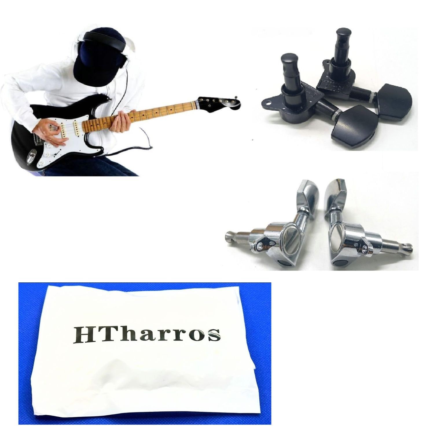 ギターグチューニングペグチューナ プロ仕様のエレキギター用チューニングペグ交換部品 ギター弦チューニングペグチューナーマシンヘッド小型スクエアハンドル3L3R  6R 6L ST LPエレキギター(6L)用 LIANHATA ギター用 ペグ 6個セット 3L＆3Rギターペグ シルバー メタル ...