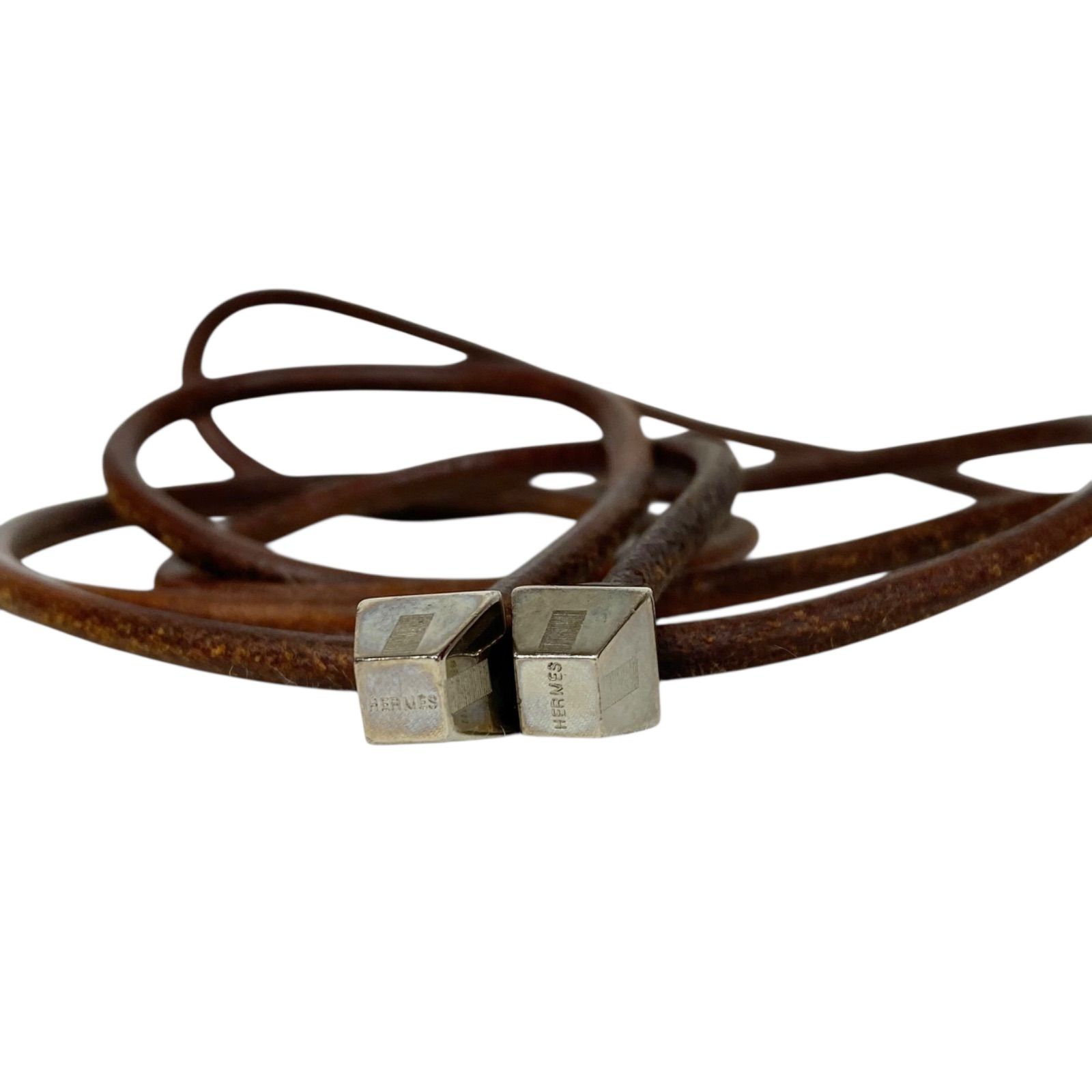 エルメス ラニエール レザーネックレス チョーカー シルバー金具