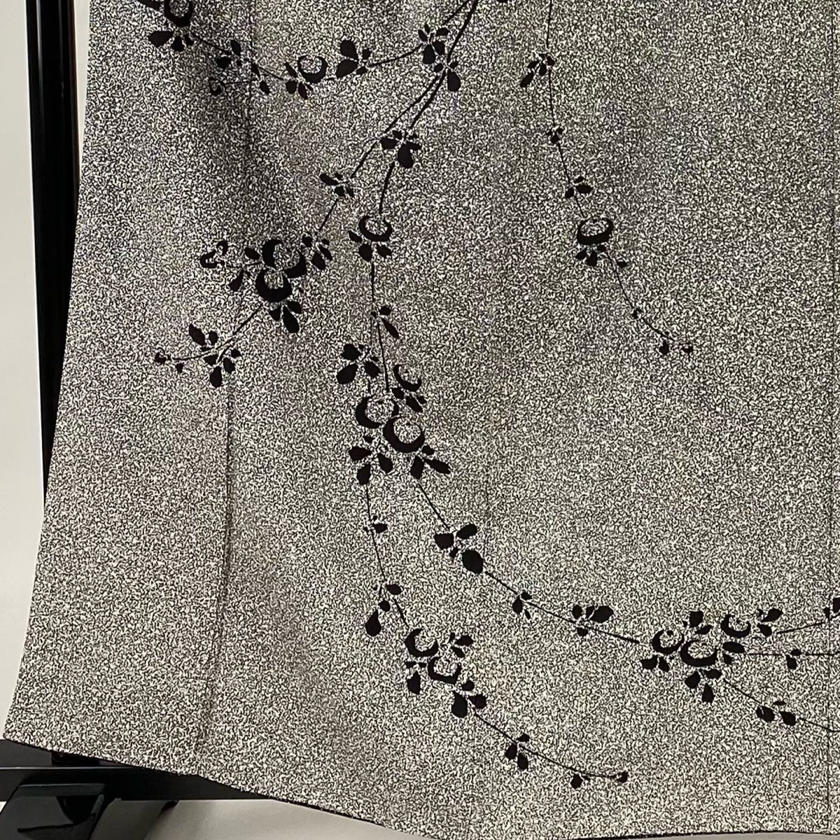 訪問着 身丈160.5cm 裄丈65.5cm M 袷 川村久太郎 落款 枝花 黒灰 正絹  