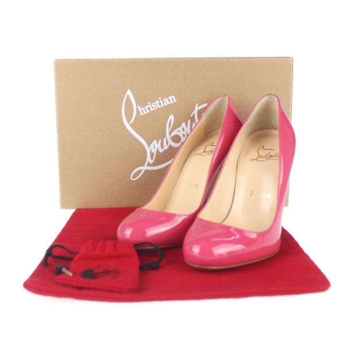 美品✨クリスチャンルブタン ハイヒール パテントレザー ライトピンク