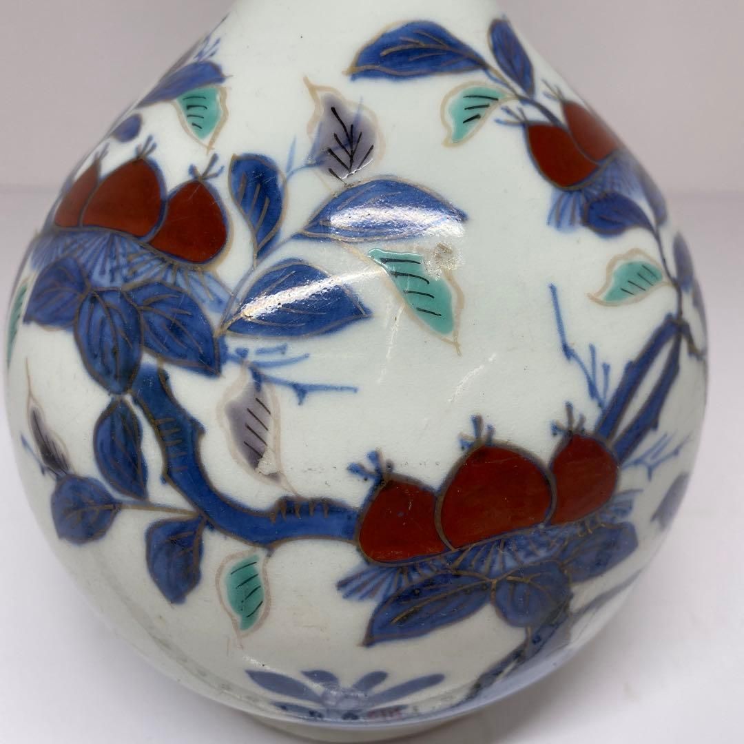 江戸中期　古伊万里　染付赤絵花入　高さ25㎝　東Y6-0605②タサオ 江戸中期 古伊万里 染付赤絵花入 高さ25㎝ 東Y6-0605②タサオ