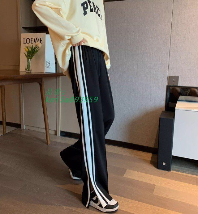 サイドラインパンツ サイドライン ジャージ レディース ボパンツ ロング丈 ドロスト ハイウエスト 大きいサイズ 黒 4L サイドスリット 3L 5L カジュアル kni5a893959