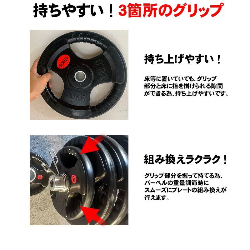 バーベルプレート 20kg×4枚 ラバー オリンピックシャフト Φ50mm バーベルプレート［2.5✖︎4 20kg×2］ラバーオリンピック